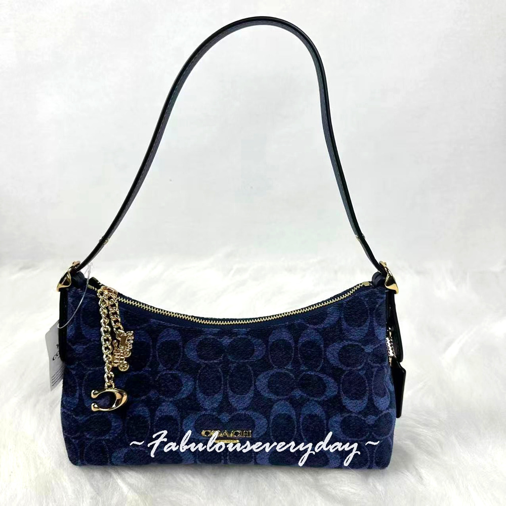 Coach Emeilia Shoulder Bag In Signature Chenille/Gold/Navy CFN74 NWT